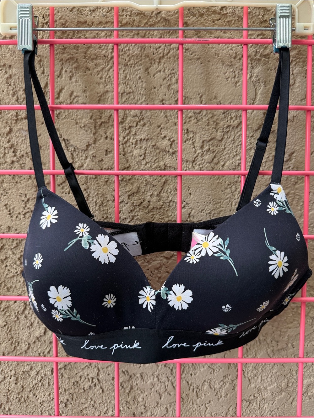PINK Victoria's Secret Black Floral Daisy Wireless Bra